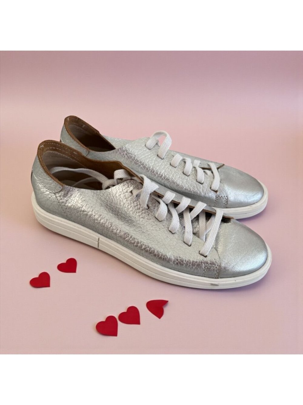 PRUNE Silver Leather Laceup Sneakers Size 38 / US 8